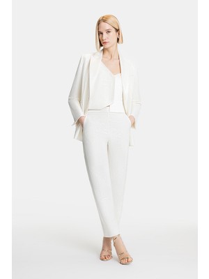 Vakko Ecru Sequined Straight Leg Trousers