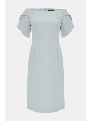 Vakko Light Grey Short Sleeve Below-Knee Dress