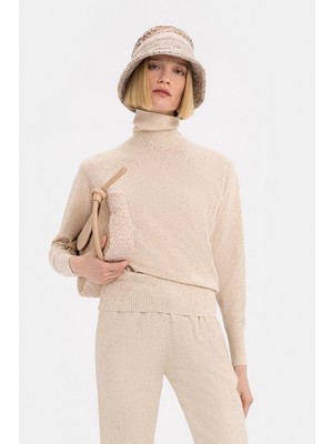 Vakko Beige Mock Neck Knitwear