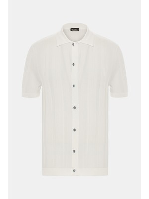 Vakko Shirt Collar Short Sleeve Knit Top