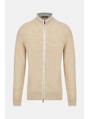 Vakko Beige Mock Neck Knit Sweater