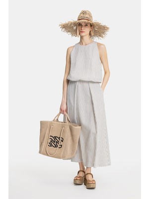 Vakko Ecru Striped Skirt