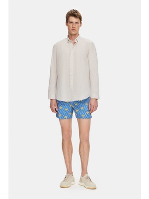 Vakko Navy Patterned Elasticated Swim Shorts