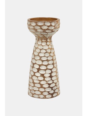 Vakko White Carved Detail Wooden Candle Holder 24 cm