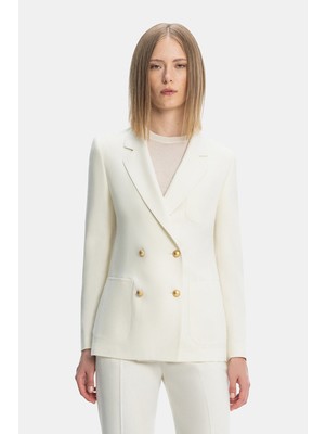 Vakko By Taglıatore Ecru Double-Breasted Lapel Jacket