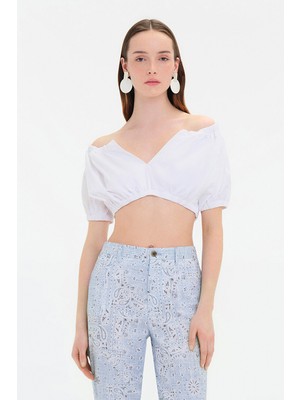 Vakko White Low-Cut Blouse