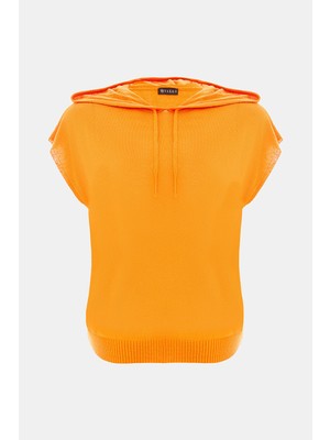 Vakko Orange Hooded Knit Sweater