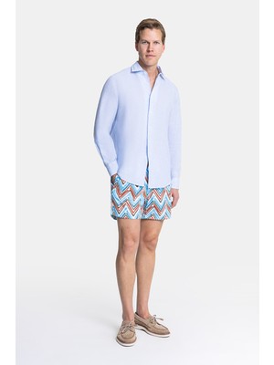 Vakko Blue Geometric Print Elasticated Swim Shorts
