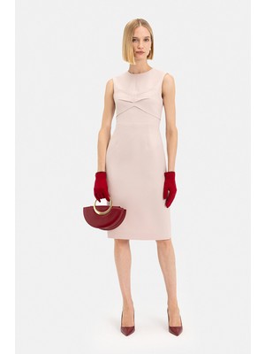 Vakko Powder Pink Sleeveless Below-Knee Dress