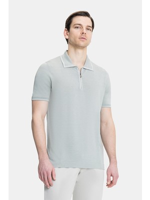 Vakko Zip Polo Collar Short Sleeve Knit Top