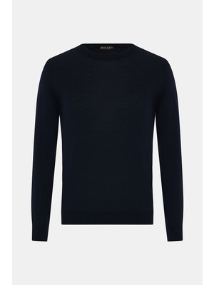 Vakko Round Neck Long Sleeve Wool Knit Sweater