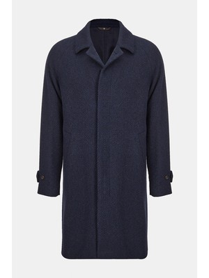 Vakko Navy Herringbone Alpaca Wool Coat