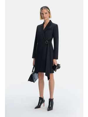 Vakko Black Long Sleeve Above-Knee Dress