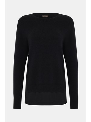 Vakko Black Crew Neck Knit Sweater
