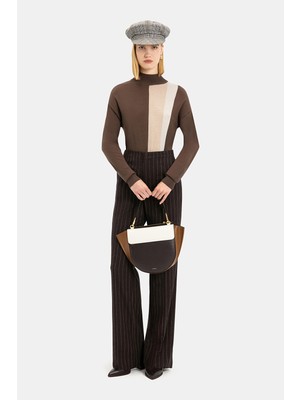 Vakko By Taglıatore Dark Brown Striped Trousers