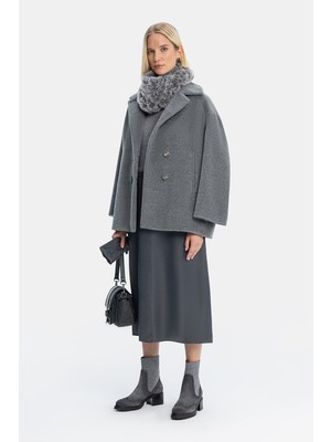 Vakko Grey Wool Pea Coat