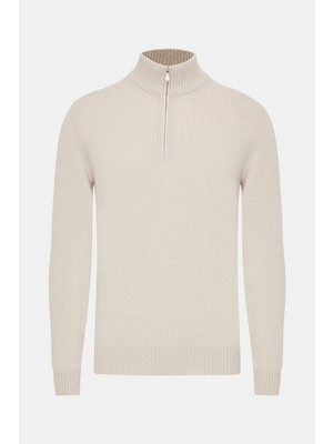 Vakko By Gran Sasso Zip Stand Collar Wool Cashmere Knit Sweater