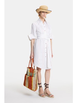 Vakko White Striped Dress