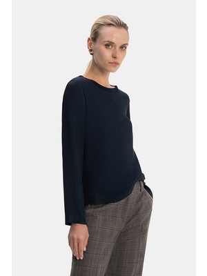 Vakko By Lorena Antonıazzı Navy Round Neck Long Sleeve Blouse