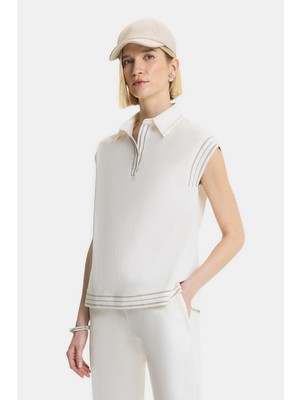 Vakko Ecru Polo Collar Blouse
