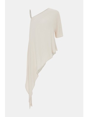 Vakko By Peserıco Beige Low-Cut One-Shoulder Blouse