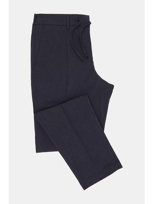 Vakko By Berwıch Navy Single-Pleat Elastic Waist Trousers