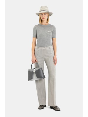 Eleventy Grey Striped Straight-Leg Trousers
