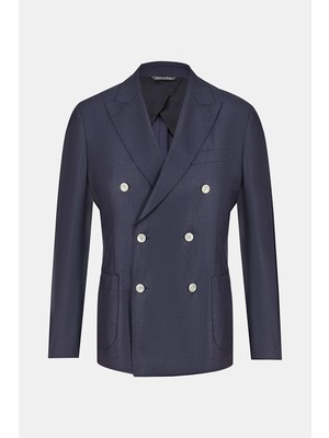 Vakko Navy Double-Breasted Collar Jacket