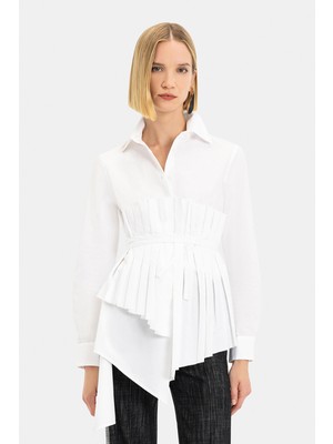 Vakko White Asymmetric Shirt