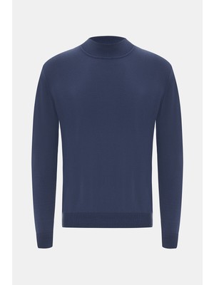 Vakko Indigo Mock Neck Knit Sweater
