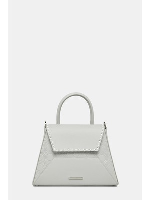 Vakko Grey Monogram Leather Bag
