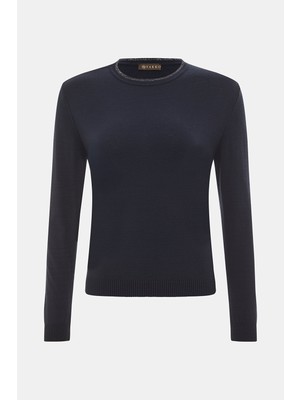 Vakko Navy Crew Neck Knitwear