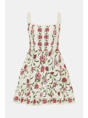 Agua By Agua Bendıta Cream Floral Pattern Mini Dress