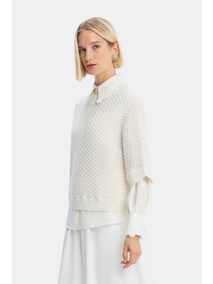 Vakko By Peserıco Ecru Sequined Knit Sweater