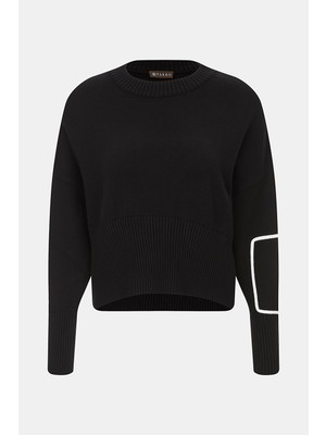 Vakko Black Crew Neck Knit Sweater