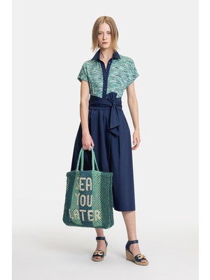 Vakko Navy Short Sleeve Dress