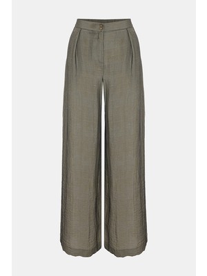 Vakko Khaki Wide-Leg Trousers