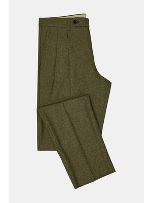 Vakko Green Pleated Flannel Trousers