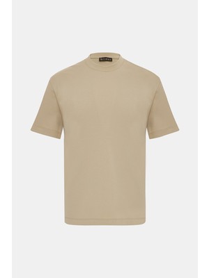 Vakko Beige Crew Neck Short Sleeve T-Shirt