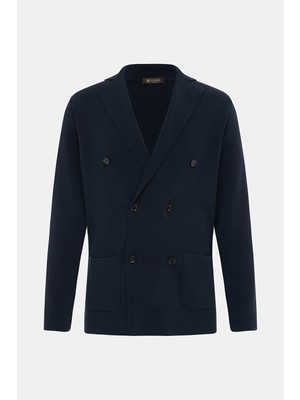Vakko Navy Knit Jacket Cardigan