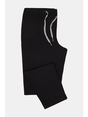 Vakko By Berwıch Black Single-Pleat Elastic Waist Jersey Trousers