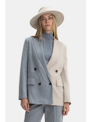 Vakko By Lorena Antonıazzı Grey-Beige Double-Breasted Jacket
