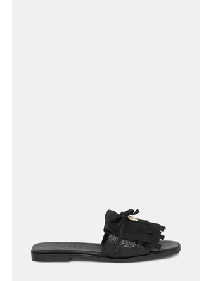 Vakko Black Monogram Leather Slides