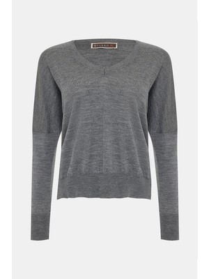Vakko Grey V-Neck Knit Sweater