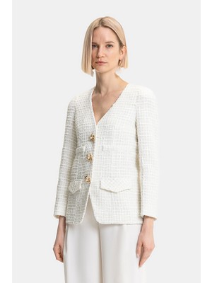 Vakko Ecru V-Neck Jacket
