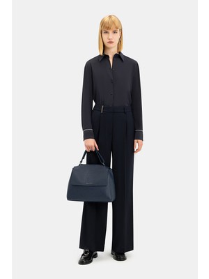 Vakko By Peserıco Navy Wide-Leg Trousers