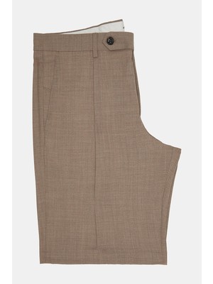 Vakko By Berwıch Beige Single-Pleated Wool Silk Bermuda Shorts
