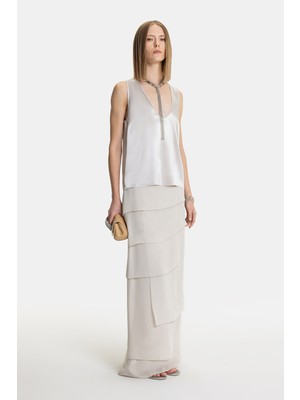 Vakko By Peserıco Beige Asymmetric Long Skirt