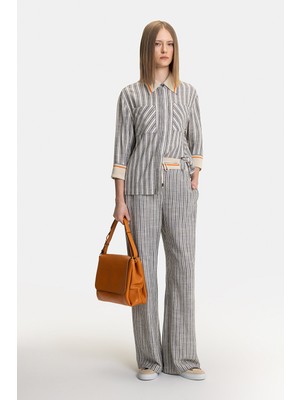 Vakko Navy-Beige Striped Trousers