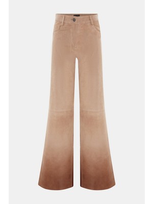 Vakko Beige Ombre Leather Trousers